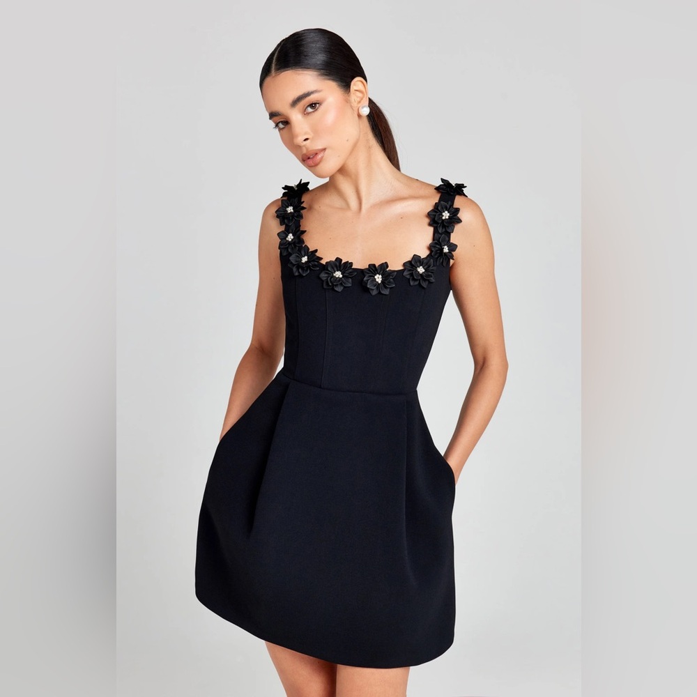 NWT Nadine Merabi black monochrome Cindy mini dress